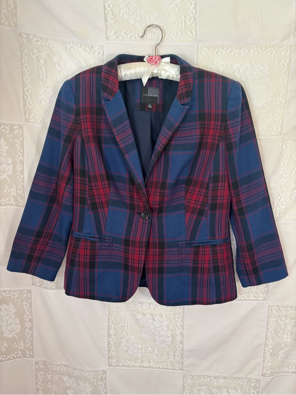 Blue+Red Plaid Preppy Indie Grunge Women’s Blazer Size M